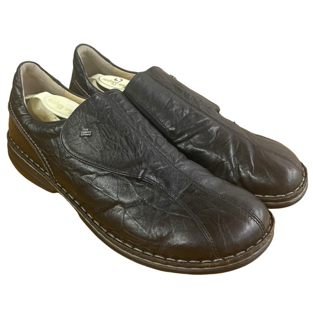 Finn Comfort Flagstaff black crinkled leather loafers 10